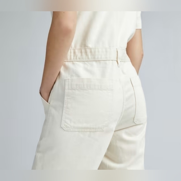 EVERLANE The Short Sleeve Denim Overall In Seeded Ecru Size 6 - Picture 10 of 15